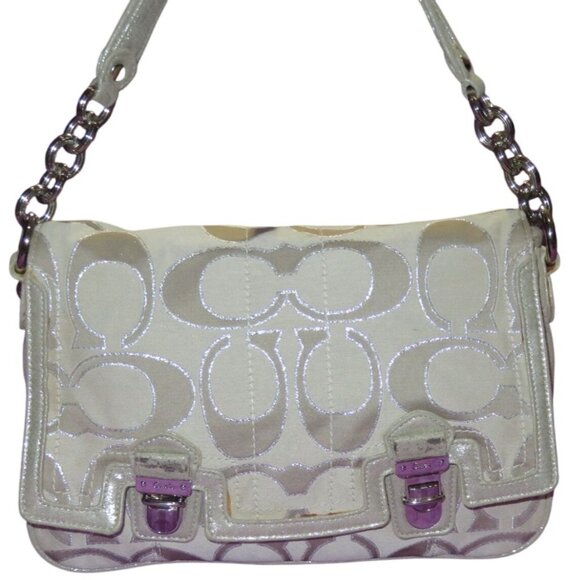 Coach  2011 Poppy Signature C Metallic Canvas & Leather Messenger Flap Satchel - Picture 1 of 15